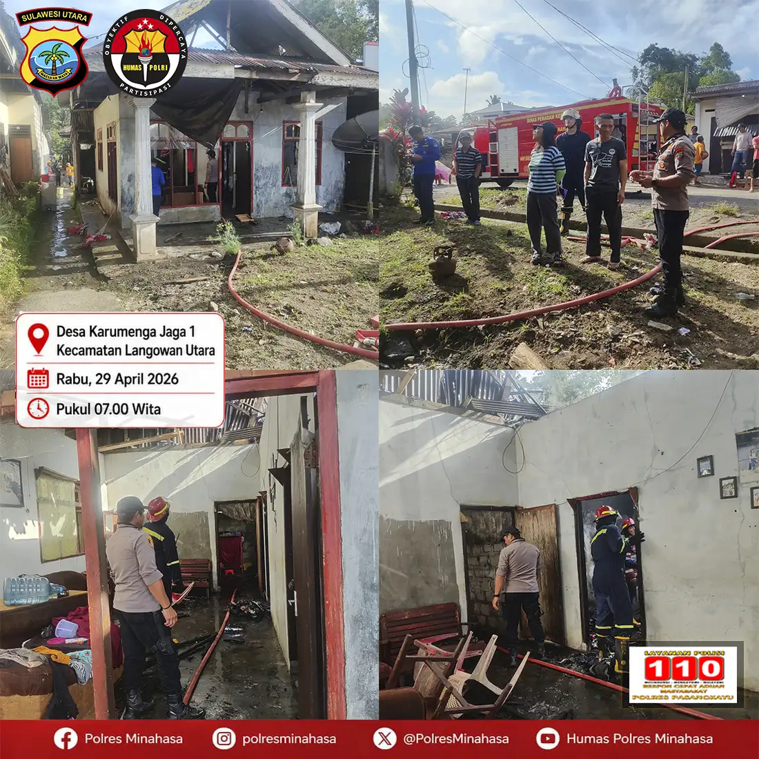 Rumah Semi Permanen di Karumenga Langowan Utara Terbakar, Kerugian Capai Rp50 Juta